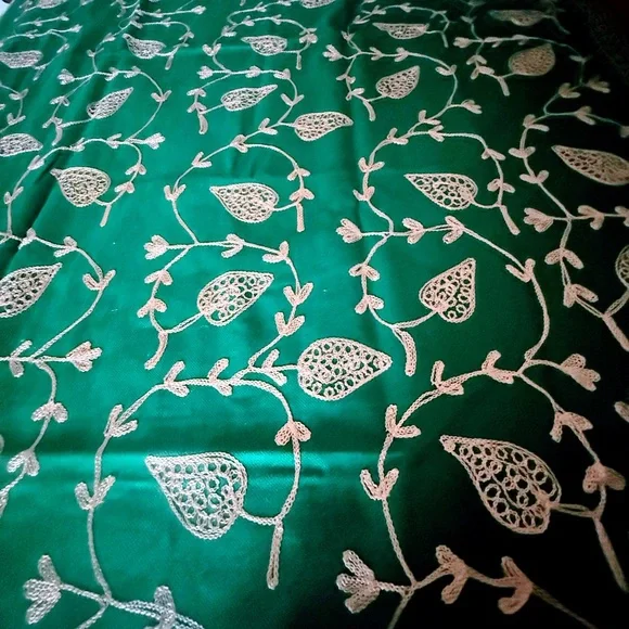 Kashmiri Luxurious Green and Gold Embroidered scarf/Throw Blanket